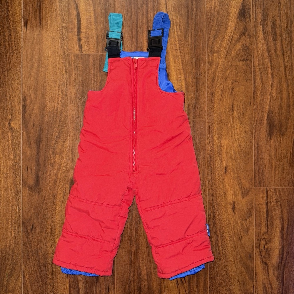 Vintage OshKosh B'gosh Red Snow Bibs Overalls 18M Colorblock Straps